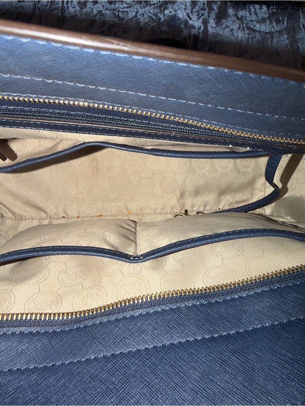 Michael Kors Navy Saffiano Tote with Gold Grommet Accents - Picture 4 of 4